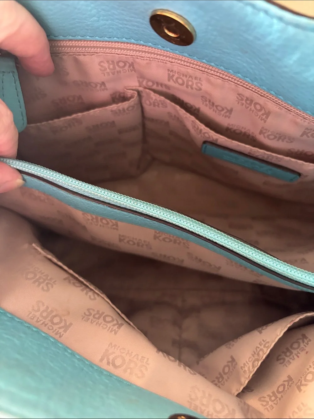 Michael Kors Turquoise Leather Tote with Gold Chain Detail